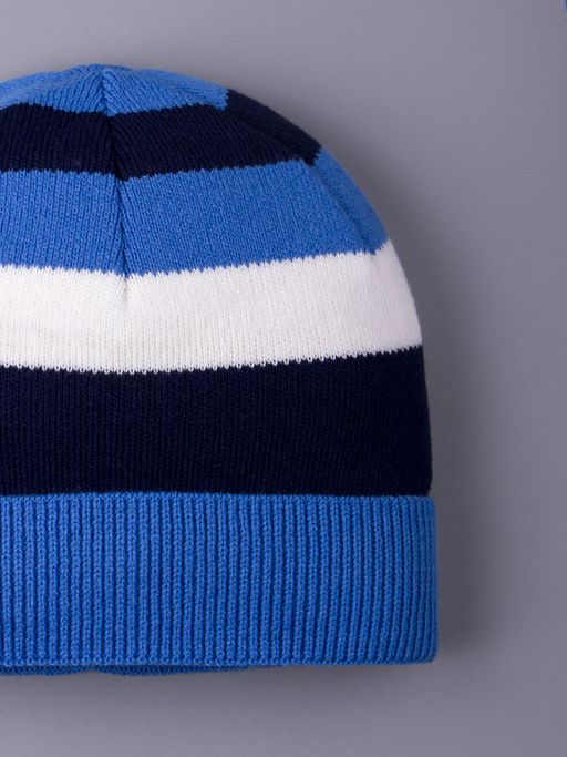 Шапка вязаная в полоску с отворотом, бежевый и оранжевый - Русбубон фото 9