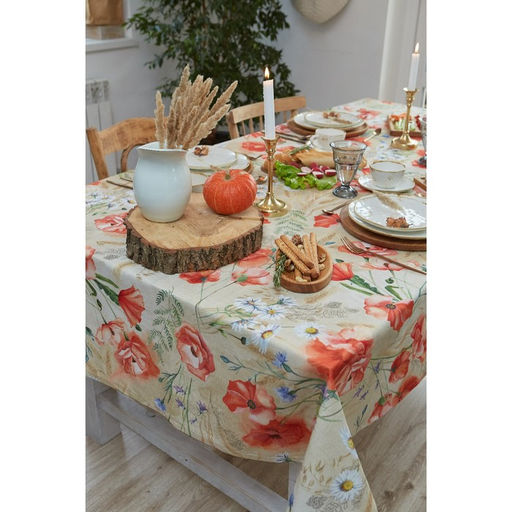 Скатерть Маки 220×147 см, 100% хлопок, рогожка 160 г/м²