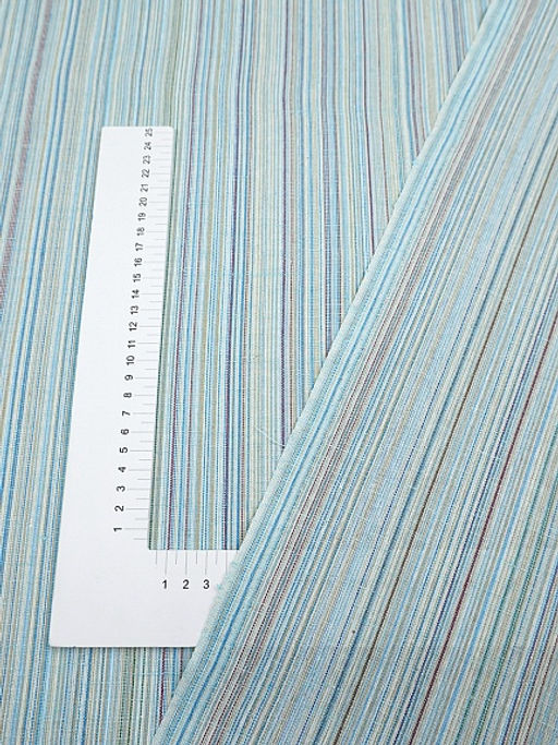 Полулен пестротканый "Бирюзово-голубой меланж - полоска", СОРТ2, ш.1.5м, лен-50%, хлопок-50%, 150гр/м.кв