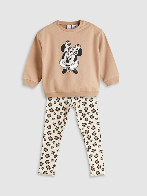 Minnie Mouse Bask?l? K?z Bebek Sweatshirt ve Tayt 2li