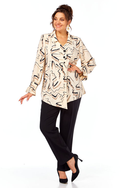 Костюм Элль стиль 2398 молочный принт / черный фото 2