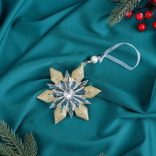 Цена за 2 шт. Ёлочная игрушка Зимнее волшебство. Снежинка - лучистая сияние, 12.511.5 см, прозрачно-золотой фото 2