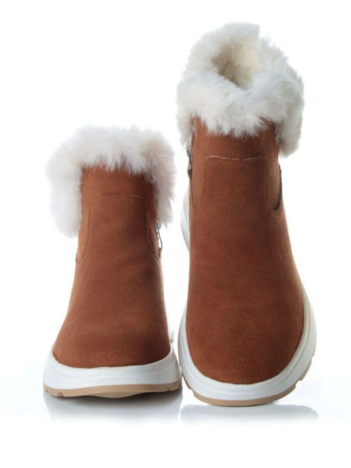 10-M7 BROWN Ботинки зимние женские (натуральная замша, нат.мех и шерсть)