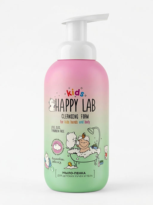 Happy Lab Kids Детское мыло-пенка для рук и тела, вишневая жвачка, 500 мл