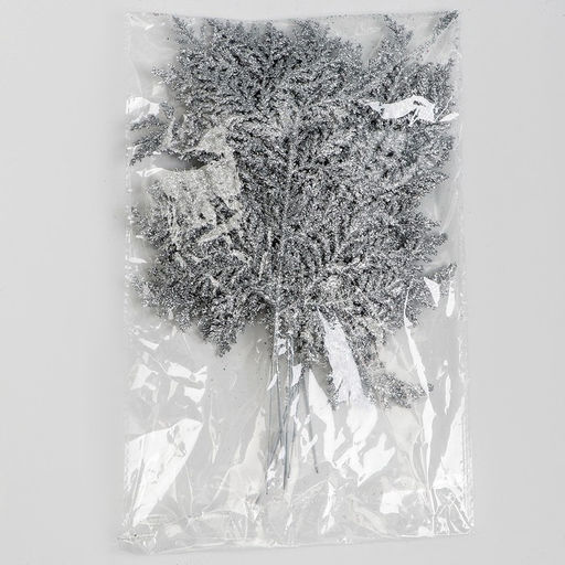 Цена за 10 шт. Декоративная веточка Изумление серебряная, 0.3?12?28 см