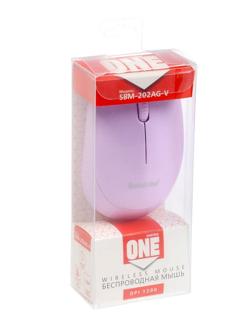 Мышь Smartbuy ONE 202AG-V, беспроводная, 3 кнопки, 1200 dpi, USB, 1хАА, фиолетовая