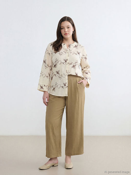 Beli Lastikli Dokulu Kad?n Pileli Pantolon