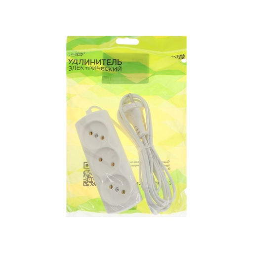 Удлинитель Luazon Lighting ECO, 3 розетки, 2.7 м, 6 А,1300 Вт,ШВВП 2х0.75 мм2,без з/к,белый
