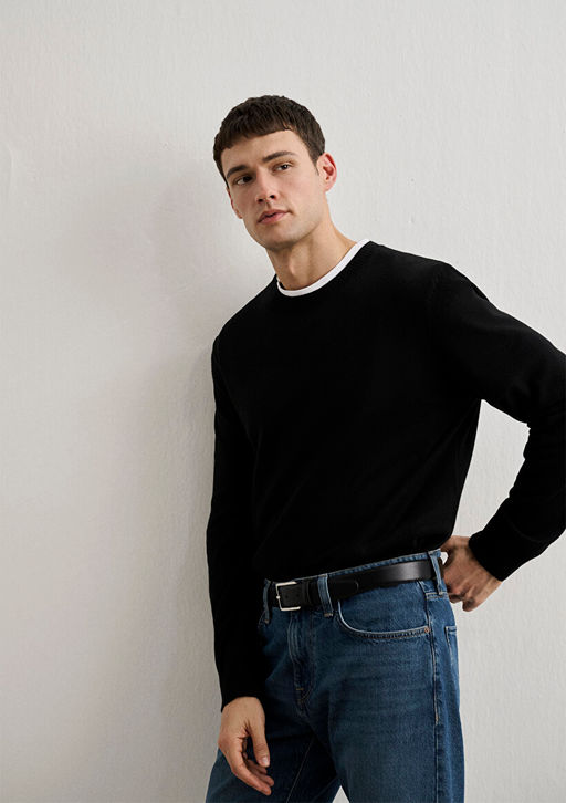 Bisiklet Yaka Siyah Kazak - Mavi фото 3