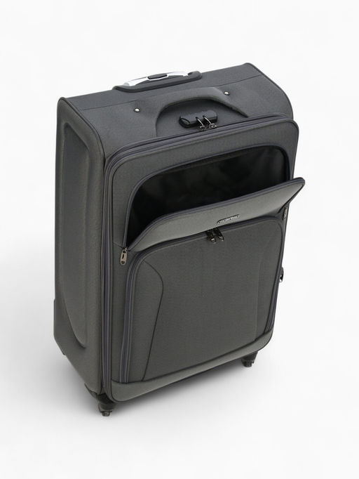 Чемодан на колёсах большой 97 л (L), на молнии, с увеличением, кодовый замок, 4 колеса, серый