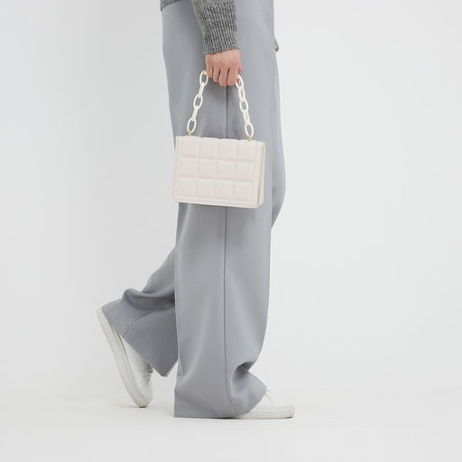 Сумка женская мессенджер из искусственной кожи с цепью, 14×20 см, молочная