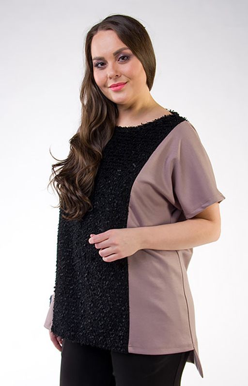 Изящный жилет-туника из комбинации двух тканей - серого джерси и великолепного фактурного черного трикотажа с блеском травка