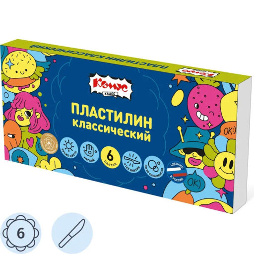 Пластилин классический Комус Класс Максики набор 6 цв 120 г, со стеком  фото 2