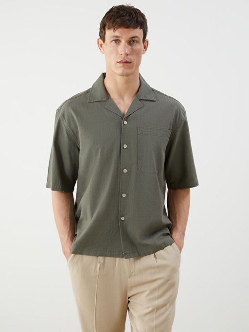 Regular Fit Resort Yaka K?sa Kollu Poplin Erkek G?mlek