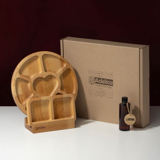 Набор менажниц Adelica, 6 секций, 2 секции, подставка, масло в подарок, дерево берёза, бежевый