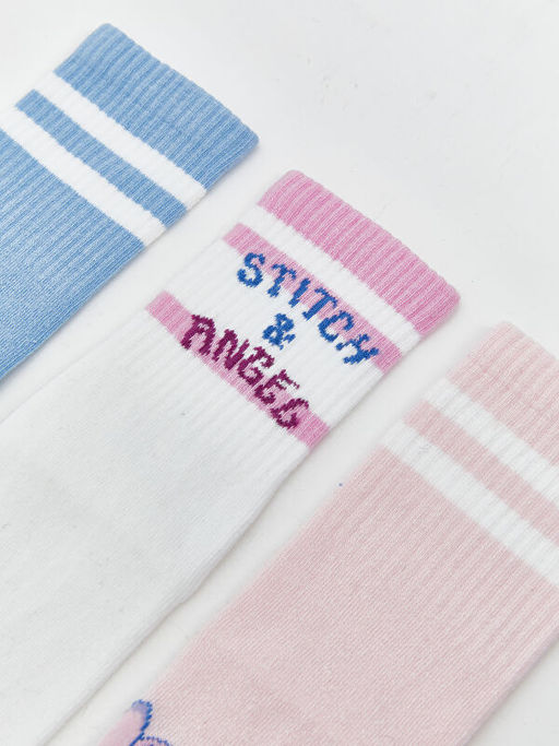 Stitch ve Angel Desenli K?z ?ocuk Soket ?orap 3l?
