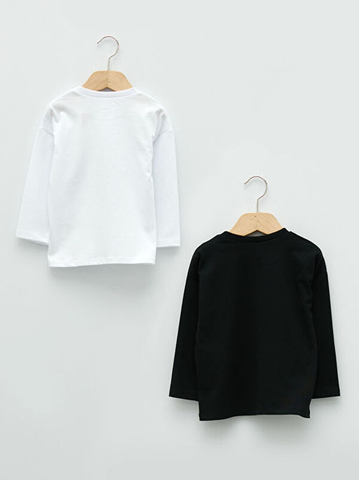 Bisiklet Yaka Uzun Kollu Bask?l? Pamuklu Erkek Bebek Ti??rt 2li - Waikiki фото 2