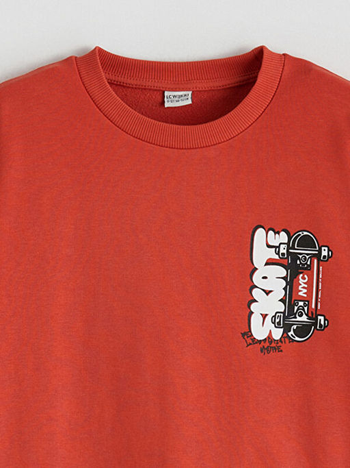 Bask?l? Erkek ?ocuk Kal?n Sweatshirt