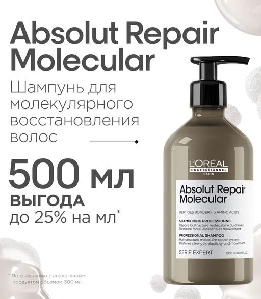 Шампунь для молекулярного восстановления волос Absolut Repair Molecular, 500 мл