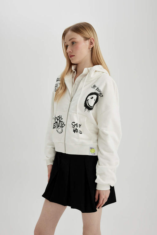 Толстовка на молнии свободного кроя Cool SmileyWorld - Defacto фото 5