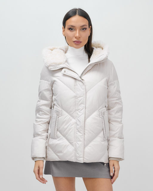 Куртка зимняя женская из овчина стильная и модная бежевого цвета 7348B - Visdeer фото 6