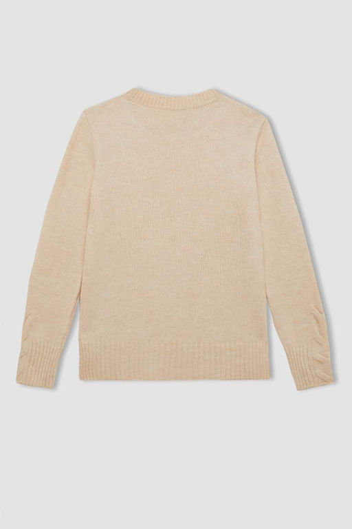 Женский плетеный трикотажный свитер обычного кроя с круглым вырезом и волосами - Defacto фото 4