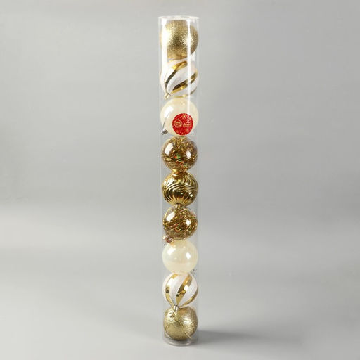 Ёлочные игрушки Мелодия, шары новогодние, d=8 см, набор 9 шт., полосы, бело-золотой - Зимнее волшебство фото 4