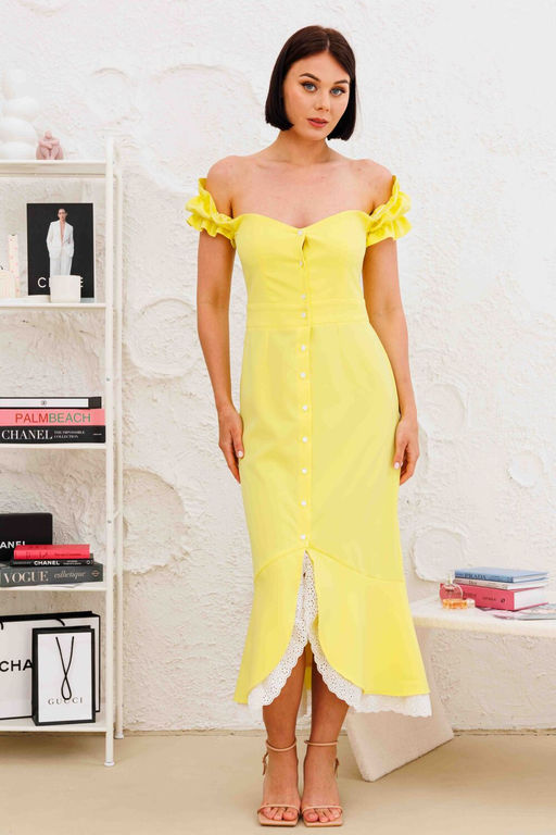 Платье AURA 3265-170 лимонный+молочное кружево фото 3