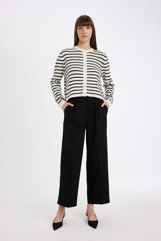 Полосатый кардиган стандартного кроя с круглым вырезом - Defacto фото 2