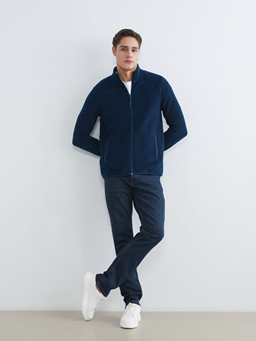 Dik Yaka Uzun Kollu Polar Erkek Fermuarl? Sweatshirt