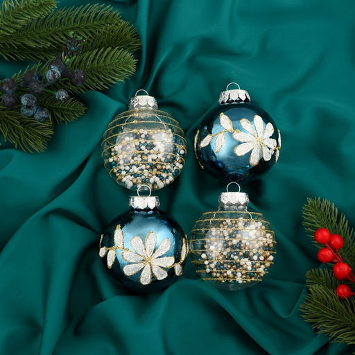 Ёлочные игрушки Вивьен, шары новогодние, d=8 см, набор 4 шт., бело-синий - Зимнее волшебство фото 3