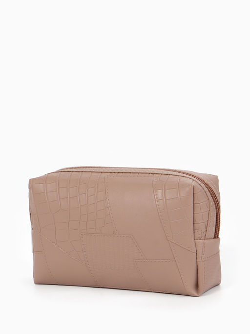 Косметичка ONE COLOR, на молнии, искусственная кожа, бежевая