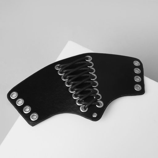 Браслет манжета кожаная «Шнуровка», чёрный, серебряный