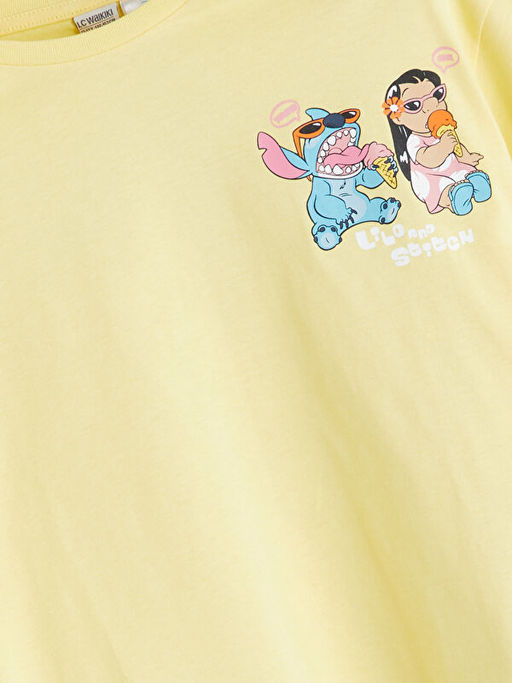 Bisiklet Yaka Lilo ve Stitch Bask?l? K?z ?ocuk Ti??rt