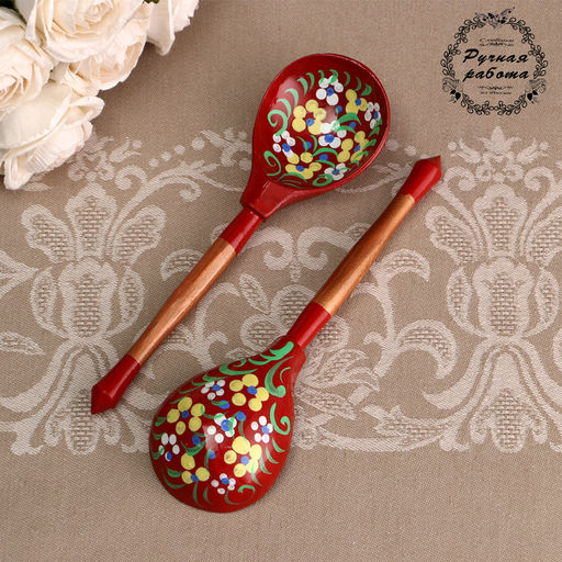 Цена за 2 шт. Ложка деревянная Краснушка, полубасок, красный фон - Simaland фото 11