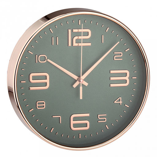 Часы настенные "Элизиум" д19,4см, h4см, мягкий ход, циферблат зеленый; цифры арабские, розовое золото; корпус пластик, розовое золото; в коробке (Китай)