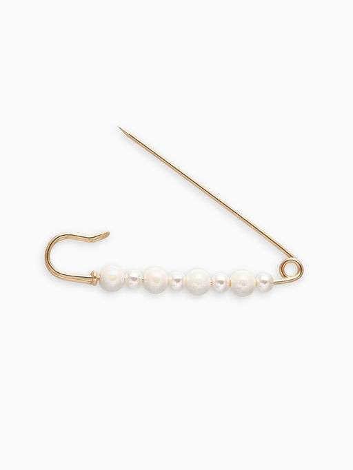 Булавка Жемчужная дорожка, 7.3 см, белая в золоте