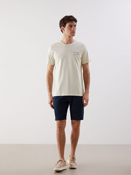 Bisiklet Yaka Bask?l? Penye Erkek Ti??rt