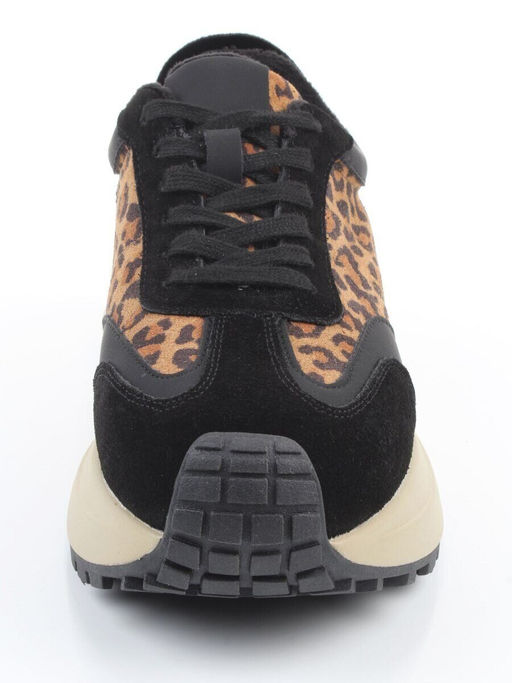 04-PCML24-1 BLACK/LEOPARD Кроссовки демисезонные женские (натуральная замша, натуральная кожа, байка)