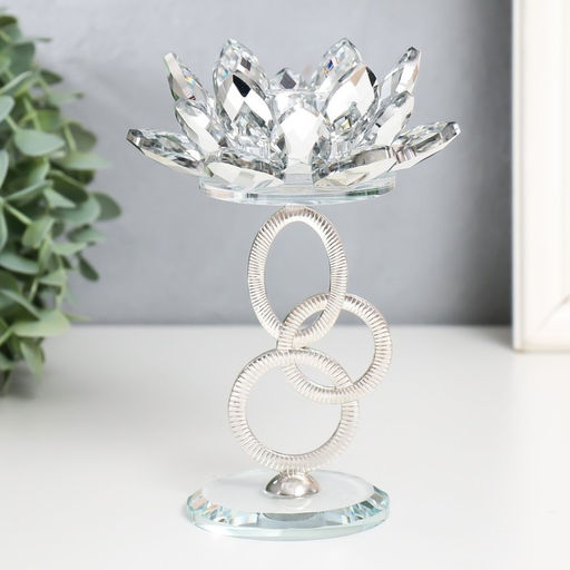 Стеклянный подсвечник на 1 свечу «Лотос на кольцах», d=4 см, 11.2×9×16.5 см