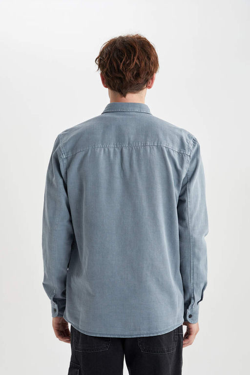 Хлопковая куртка-рубашка стандартного кроя с длинными рукавами - Defacto фото 6