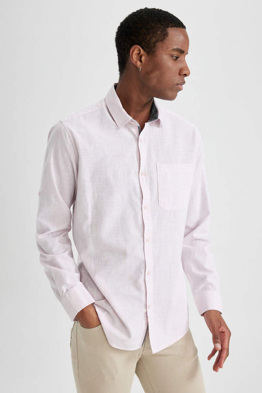 Рубашка приталенного кроя с длинным рукавом из льна - Defacto фото 4