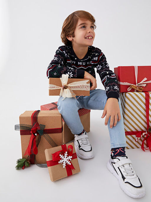 Bisiklet Yaka Y?lba?? Temal? Uzun Kollu Erkek ?ocuk Triko Kazak - Waikiki фото 2