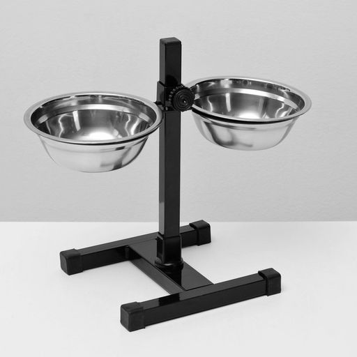 Подставка с мисками, 2500 мл, высота 30 см, разборная, чёрная - Пижон фото 3