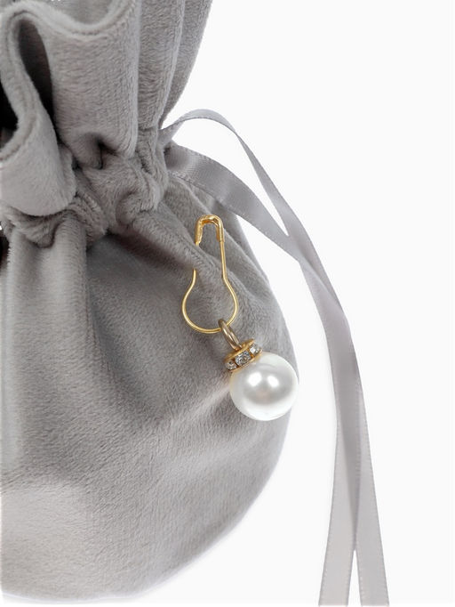 Цена за 10 шт. Мешочек бархатный с бусиной, 13х9 см, серый (фас. 10 шт)