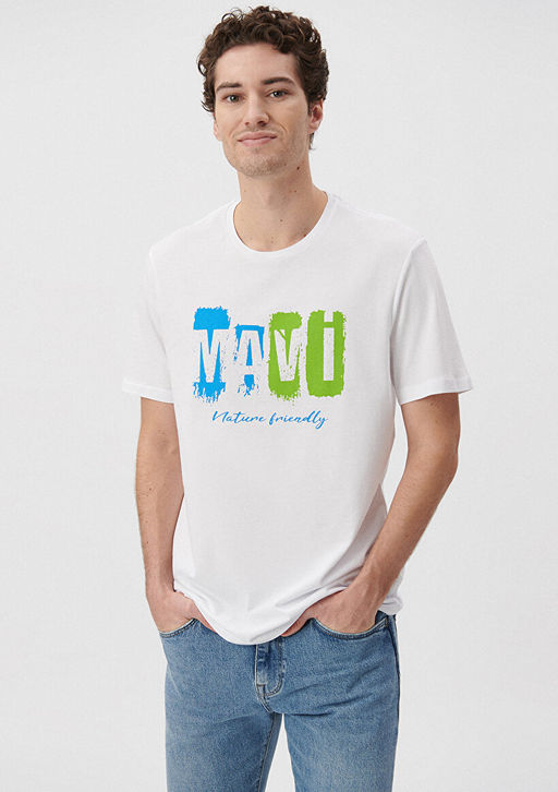 Mavi Logo Bask?l? Beyaz Tisort