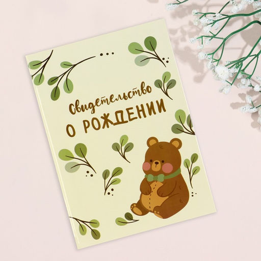 Папка под свидетельство о рождении Медвежонок веточки, А5