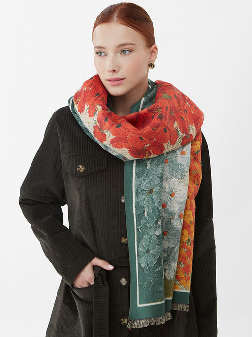 в составе ШЕРСТЬ и КАШЕМИР  Большой, мягкий, теплый двусторонний палантин с принтом. - Tantino фото 11