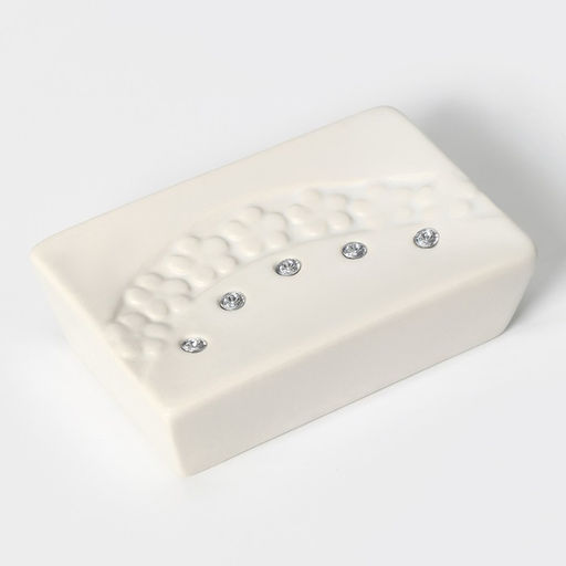 Аксессуары для ванной Доляна Цветочный барельеф, 4 предмета, дозатор 270 мл, мыльница, 2 стакана 210 мл, белые  фото 11