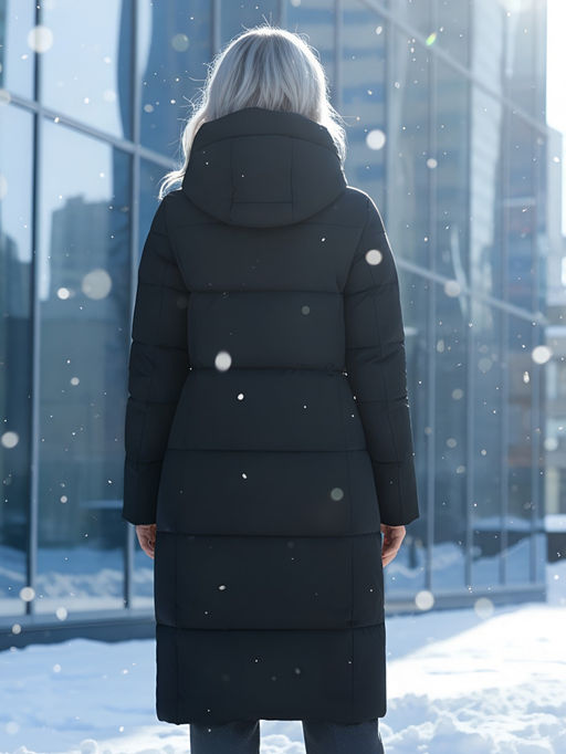 Пальто утепленное стеганное зимнее с капюшоном женское черного цвета 9636_1Ch - Mtforce фото 23